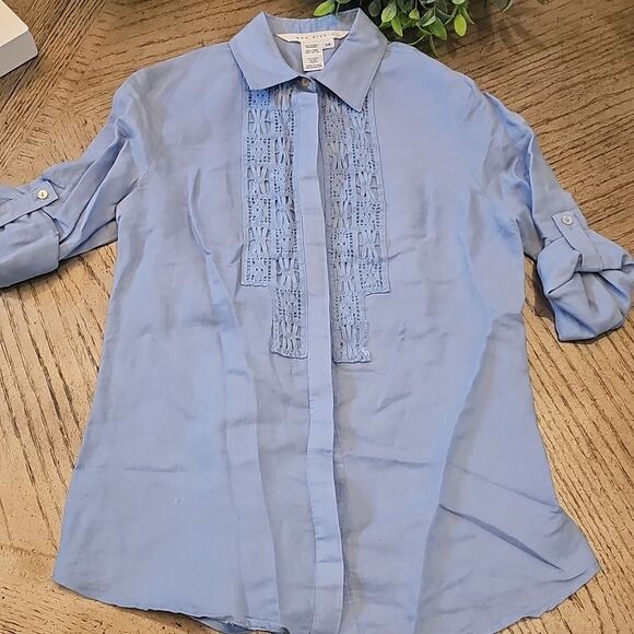 Max Studio Light Blue Linen-Blend Button Up Size XS - Picture 6 of 6